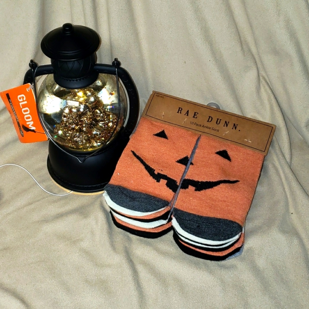 Halloween Rae Dunn Socks and skull lantern